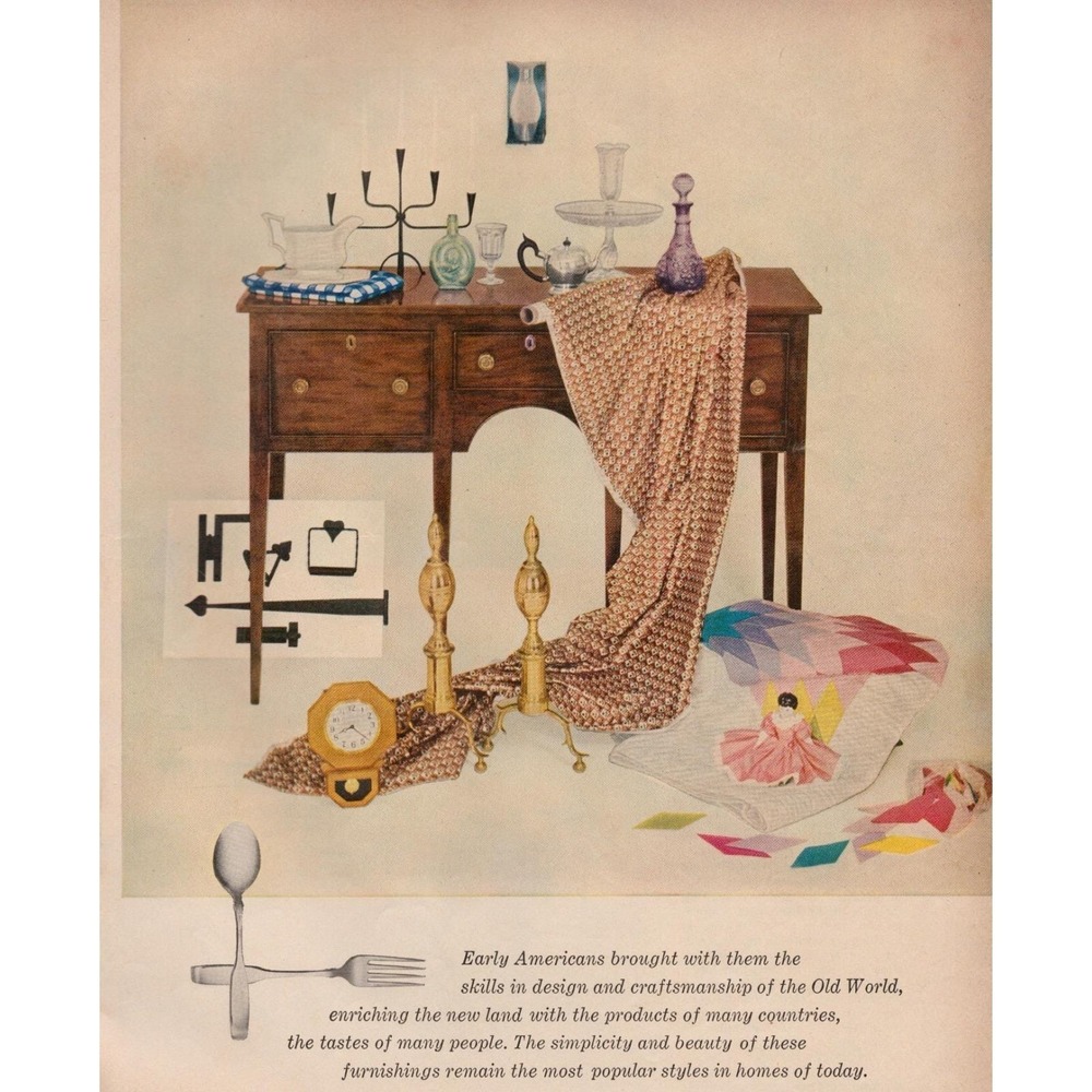 Sewing Craft Room Decor Mid Century Modern Colonial Revival Vintage Print 1958